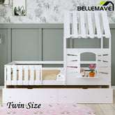 Bellemave® Twin Size House Bed With 2 Storage Drawers and Guardrails,Roof and Window - Bellemave